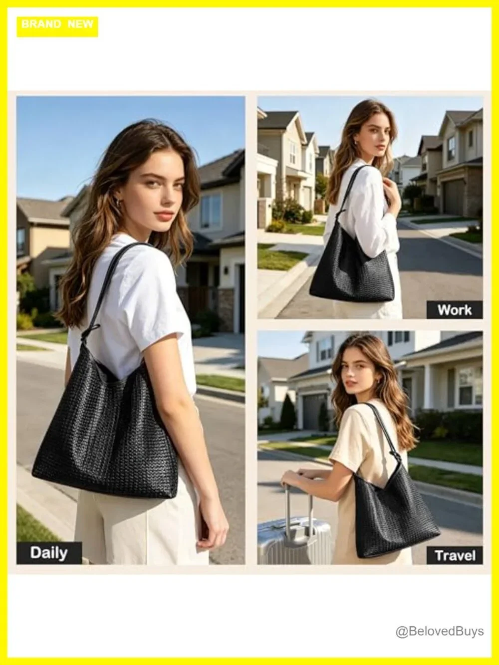 2-Piece Woven Texture Vegan Leather Hobo Bag Set Tote Crossbody with Clutch
